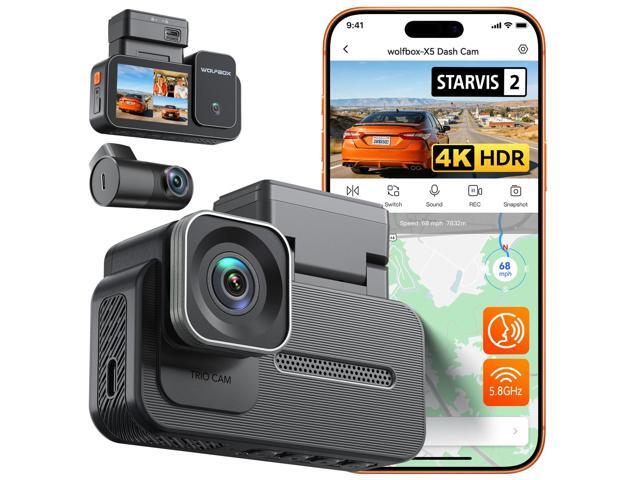 X5 3 Channel 4K HDR Dash Cam, STARVIS 2 IMX678 8MP Night Vision, 4K+2.5K+1080P Front and Rear Inside Car Camera GPS, Support Voice Control,Touch.