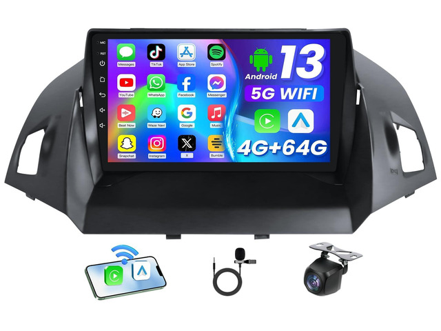 Android 13 Car Radio for Ford Escape 2013-2019 9' HD Touch Screen Stereo [4-Core +64GB] with Wireless CarPlay & Android Auto, GPS Navigation,...