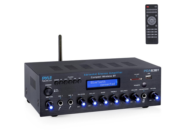 Wireless BT Stereo Amplifier - Multi Channel, 200 Watt Power, Home Audio Receiver System with FM Radio, BT, USB SD, AUX, RCA, Mic-in, BT and FM...