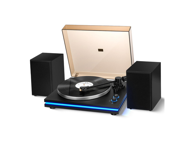 Vinyl Record Player with 40W Speakers, Belt-Drive Stereo Turntable, Magnetic Cartridge AT-3600L, Aluminum Platter, Hi-Fi, 2 Speed, LED Lighted...