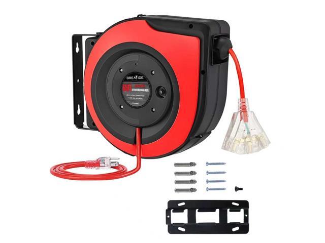 Retractable Extension Cord Reel, 65 Feet 12 AWG/3C SJTOW Heavy Duty Power Cord,15 AMP Circuit Breaker, 3-Lighted Triple Outlets, Ceiling or Wall...