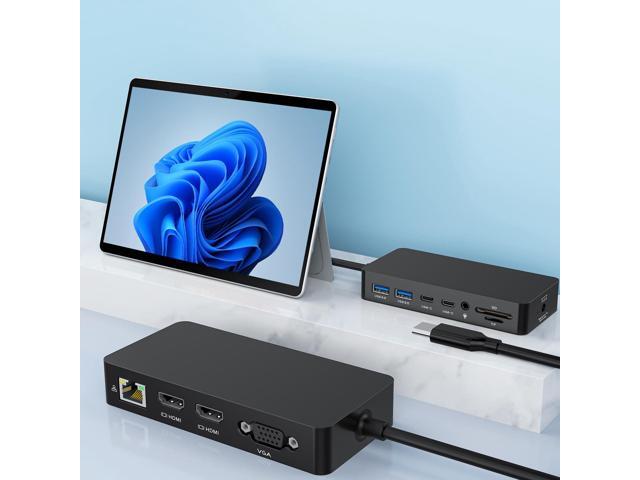 New Thunderbolt 4 Dock Dual HDMI+VGA with Power Adapter Compatible with Surface Pro 12/11/10/9/8/X/7+/7, Surface Laptop 7/6/5/4/3, Surface Go.