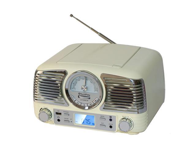 TechPlay QT62BT, Retro Design Compact Stereo CD, with AM/FM Rotary knob, Wireless Bluetooth Reception, and USB Port. with AUX in and Headphone Jack