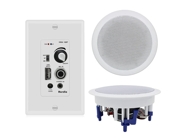 5.25'' Home Audio Package Wall Mount Bluetooth Amplifier Receiver System with 300W in Ceiling Wall Passive Speakers Great for Home Theater Office...