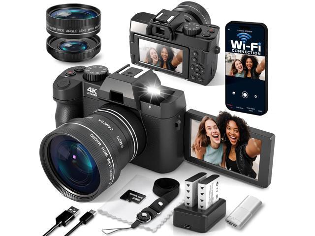 4K Digital Camera for Photography with WiFi Auto-Focus Vlogging Camera for YouTube with Flip Screen, Come with 2 Batteries, Wide & Macro Lens,...