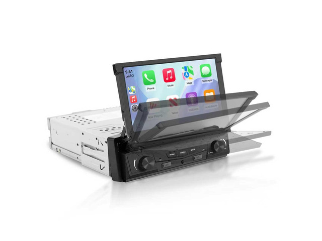 [Motorized] 7 INCH Single Din Flip Out Touchscreen Car Stereo with Wireless Apple Carplay & Android Auto,Screen Foldable Car Audio Receiver with...