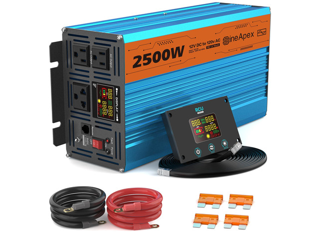 2500 Watt Inverter Pure Sine Wave DC 12V to AC 120V Power Inverters, Car Inverter Solar Power Inverters for Vehicles Home with LCD Display and 2.4A...