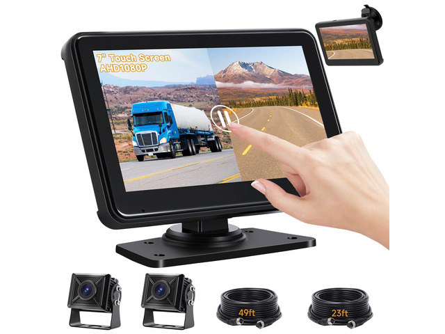 7'' HD1080P Wired Backup Camera System with Touch Screen Monitor, 2 Wired Rear View Cameras, Colorful Night Vision& IP68 Rated &10G Vibration,...