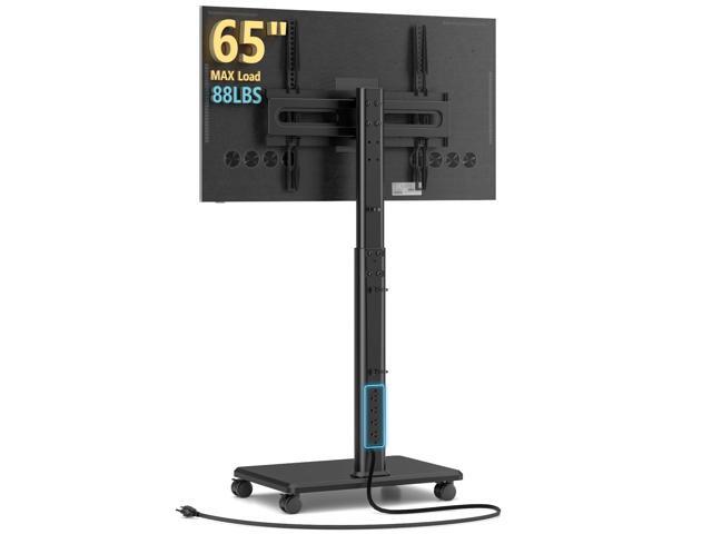 Mobile TV Stand with Power Outlets, Floor Portable TV Stand with Wheels for 27-65Inch LCD LED OLED Flat/Curved Panel Screen TVs, Swivel,Height...