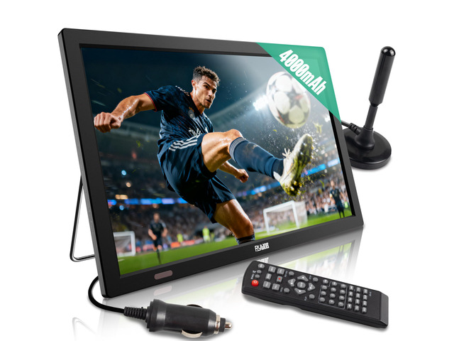 15.6' Portable Digital TV,4000mAh Rechargeable Battery for Power Outages,ATSC/HDMI/SD Card/USB/AV Input,12v Car Charger...