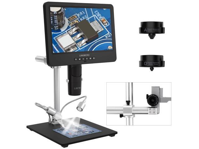 LM249MS 3 Lens 10.1' HDMI Digital Microscope 2000X Soldering Microscope Camera for Electronic Repair, 13' Boom Arm Stand, UHD 2160P Video Coin.