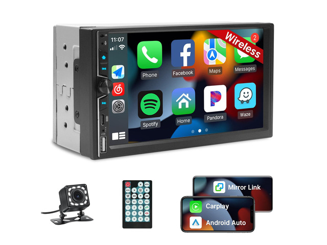 Wireless Double Din Car Stereo with Apple Carplay, 7inch Touchscreen Double Din Radio Car Audio Receivers with Android Auto, Bluetooth, Backup...