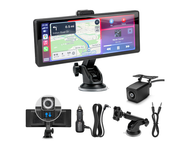 Wireless Carplay Screen for Car 10.26' Portable Touchscreen Car Stereo for Apple Carplay & Android Auto with 4K 360 Rotation Dash Cam & 1080P...