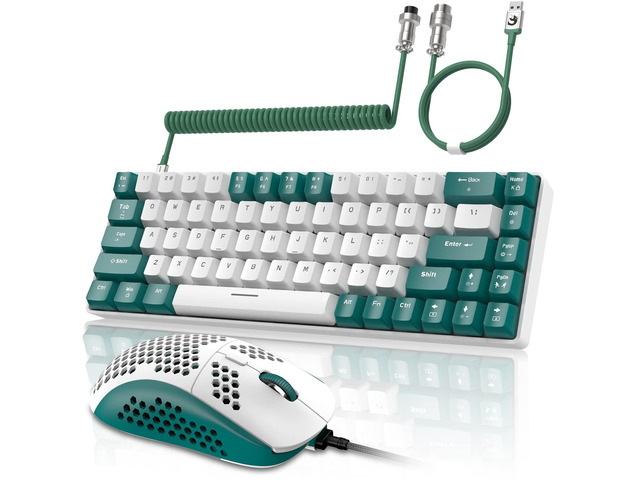 RK-T8PR0 Wired 65% Mechanical Gaming Keyboard and Mouse Combo with RGB LED Backlit Anti-ghosting TKL Mini 68 Key Coiled C to A Cable Tactile Blue...