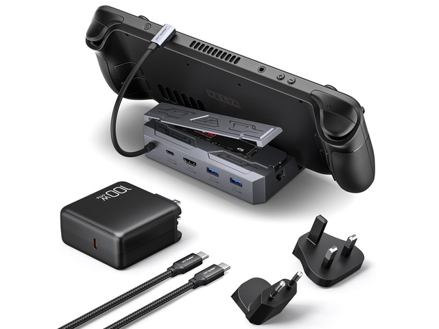 Steam Deck Dock with 100W Charger, 6-in-1 M.2 Docking Station for Steam Deck/ROG Ally, 4K@60Hz HDMI, Gigabit Ethernet, PD 100W, 10Gbps USB A & C 3.2,...