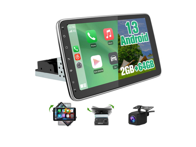 Android 13 4-Core 2GB+64GB Single Din Car Stereo, 10.1 Inch Floating Touchscreen Car Radio with Wireless CarPlay & Android Auto/Mirror...