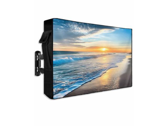 Summer Sea Beach Sunset Scenery Outdoor TV Cover for Outside Flat Screen Televisions, Blue Sky Ocean Waves Weatherproof TV Screen Protector with.