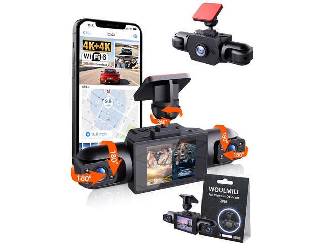 Full View Car Dashcam Wireless System 360 Car DVR WiFi 4 Channel Dash Cam Video Recorder Camera for Cars, Front and Rear Inside with Infrared Lamps...