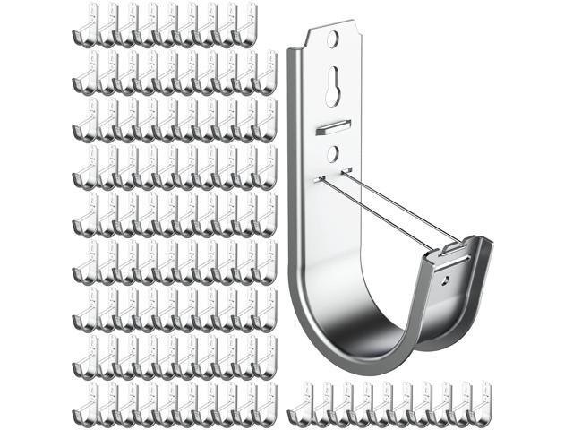 100 Pack 2 Inch J Hook Wall Mount J Hook with Retainer Clip Galvanized Steel Wall Cable Hooks Smooth Round Edge J Hook for Hanging Wire Cable.