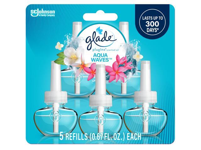 Glade PlugIns Refills Air Freshener, Scented and Essential Oils for Home and Bathroom, Aqua Waves, 3.35 Fl Oz, 5 Count