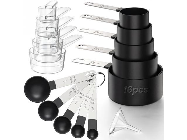 16PCS Measuring Cups and Spoons Set, Measuring Spoon Set with Metric and US Measurements, Fits for Measuring Dry and Liquid - Black