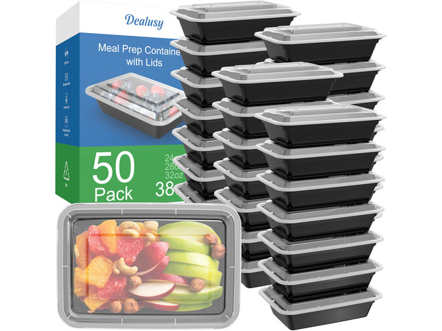 50 Pack (100-Piece) 38 oz Meal Prep Containers Reusable with Lids Sturdy Leakproof & Food Safe, Microwave, Freezer, Dishwasher Safe Prep...