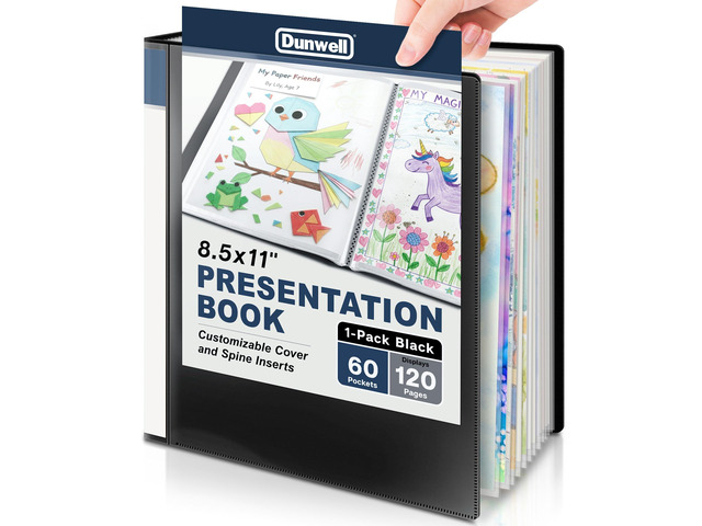 Presentation Binder 60-Pocket, Displays 120 Pages, 8.5x11 Portfolio Binder with Plastic Sleeves, Storage and Organizer for Documents, Photos, Kids...