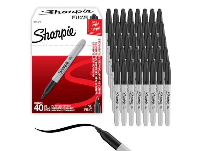 Permanent Markers, Fine Tip, Black, 40 Count - Office Supplies, Quick Drying, Fade Resistant, For Wood, Plastic, Paper, Metal, And More