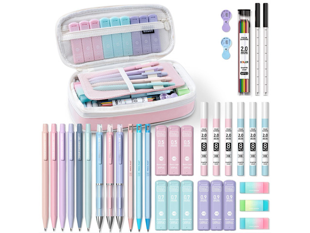 36PCS Mechanical Pencil Set with 624 Lead Refills (Pink) 0.5mm - 2.0mm Mechanical Pencils, Aesthetic School Supplies for Writing, Drawing,...