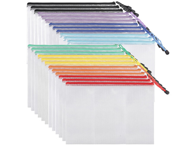 24pcs Mesh Zipper Pouch Bags, for Organizing Storage, Waterproof Zipper Pouches, Letter Size, File Bags for Toys, Puzzle, Board Games