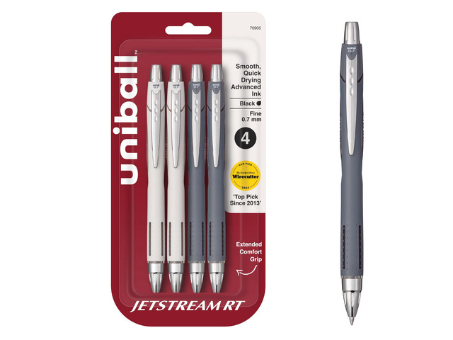 uniball Jetstream RT Ballpoint Pens, Black Ink, 0.7mm Fine Point, 4 Count Retractable, Smooth Writing, Quick-Drying, Smear-Resistant, uni Super Ink