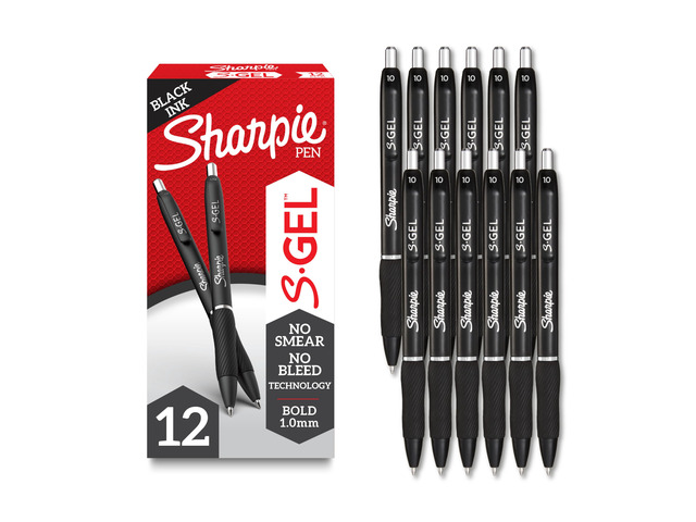 S-Gel Gel Pens, Bold Point (1.0mm), Black Ink, Smear-Resistant, 12 Count - Smooth Writing, Back to School Essentials, Office Supplies