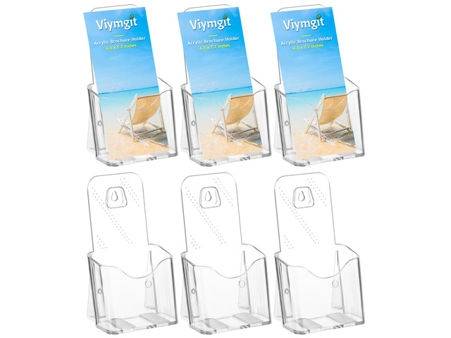 Acrylic Brochure Holder 4 x 9, Clear Pamphlet Holder Display Stand, 6 Pack Plastic Brochure Display Stand for 4 x 9-Inch Tri-Fold Pamphlets, Rack...