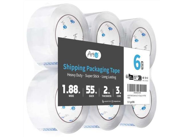 6 Rolls Carton Sealing Tape Heavy Duty, Clear Packing Tape, 1.88' x 55 yds, 2 mil Thick