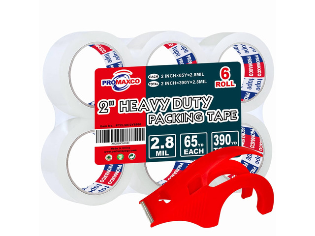 Heavy Duty Packing Tape with Dispenser, 1.88 inch x 65Y, 6 Rolls