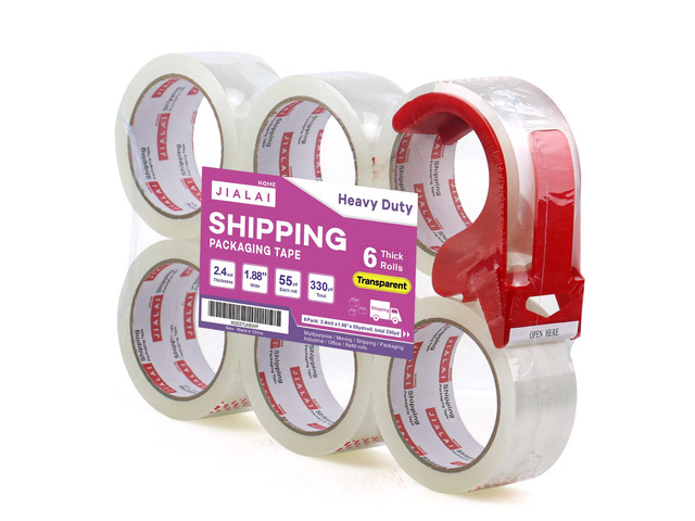 Heavy Duty Transparent Packing Tape,6 Rolls with Refillable Dispenser,Industrial Grade Packaging Tape for Shipping Moving Sealing,1.88 inches x 55...