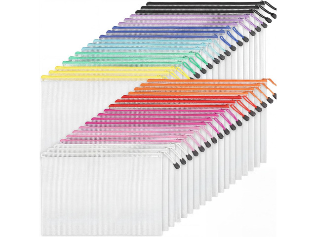 36pcs Mesh Zipper Pouch Bags A4 Size Board Game Storage Plastic 11 Colors Letter Size Puzzle Organizer and Office Supplies