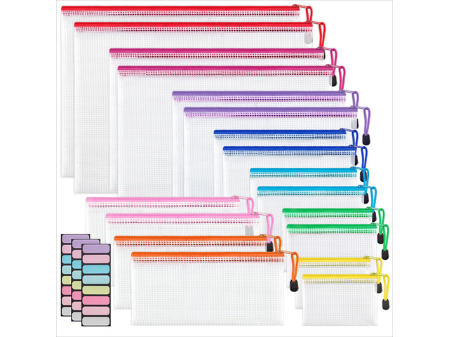 18 Pcs Mesh Zipper Pouch Bags, 8 Sizes Waterproof Zipper Bags Multi-use Travel Bags for Office, School, Board Game, Puzzles, Cosmetics, Travel...