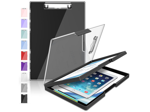 Nursing Clipboard with Storage, Clear Top Clip Boards 8.5x11, Black Heavy Duty Plastic, Dry Erase, High Capacity, Nurse Essentials, Dental...