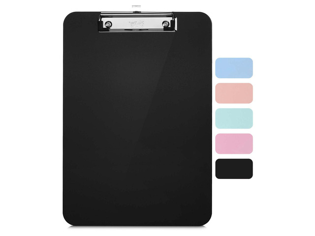 Plastic Clipboard, Letter Size, Black Low-Profile Metal Clip with Retractable Hanging Hole for School, Office & Daily Use