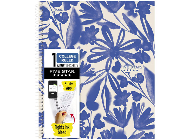 Spiral Notebook + Study App, 1 Subject, College Ruled Paper, 8-1/2' x 11', 80 Sheets, Fights Ink Bleed, Water Resistant Cover, Soft Petals Blue...
