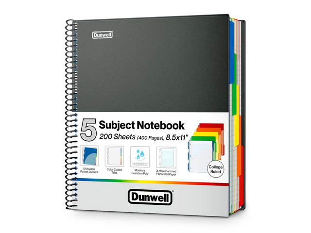 5-Subject Notebook 8.5x11, College Ruled, 200 Sheets, Black 400 College-Ruled Pages: Thick perforated paper with 3-hole punching for easy filing...