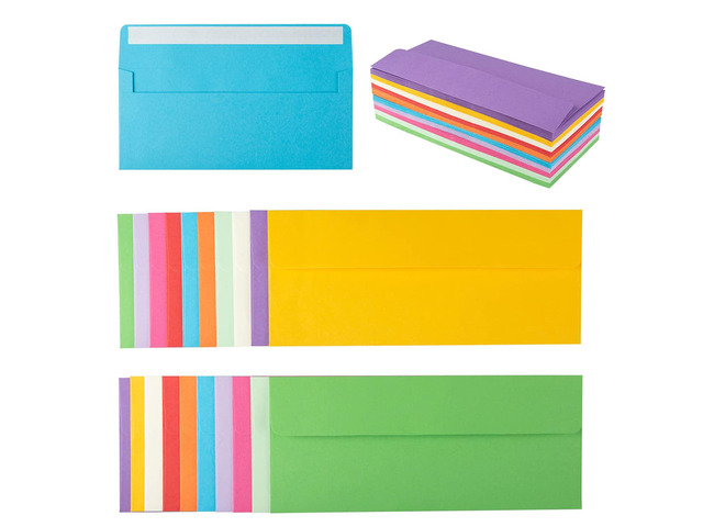 200 Pack Colorful #10 Business Envelopes Self Seal Letter Envelope Standard Size, 4.13 x 9.49 Inches, For Office Checks, Letter Mailing, Invoices