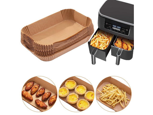 Air Fryer Disposable Paper Liner, 100PCS Food Grade Parchment Liners for Ninja DZ201, Air Fryer Accessories Baking Paper (9 * 6,Thicken Natural)