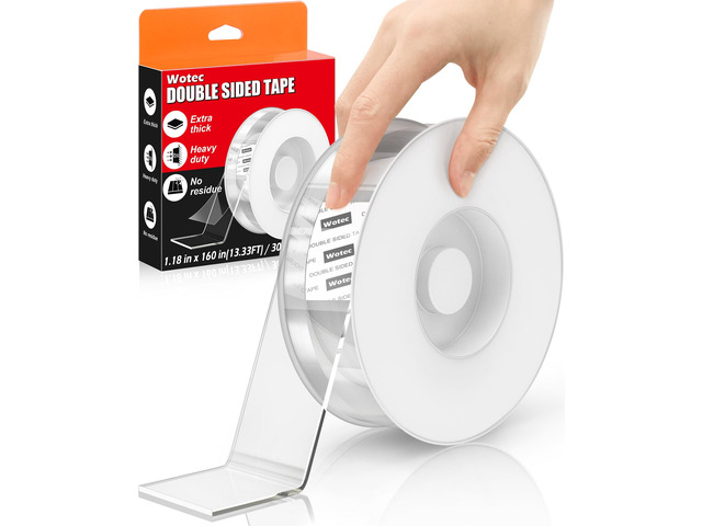 Extra Large 1.18 in x 160 in Double Sided Tape Heavy Duty Removable Clear & Tough Nano Tape, Multipurpose Mounting Tape Picture Hanging Strips...