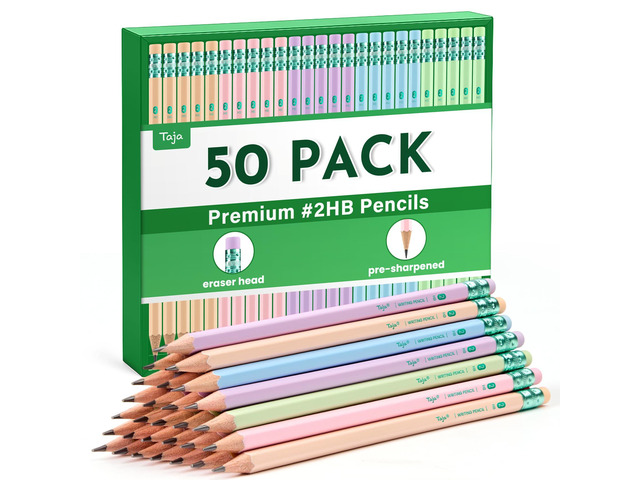 50 Pack Wood-Cased #2 HB Pencils, Bulk Pre-Sharpened, Macaron #2 HB Pencils with Top Eraser, Classic Hexagonal Barrel, Perfect for School &...