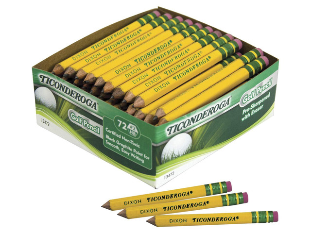Golf Pencils With Erasers, #2 HB Lead, Yellow, Pack Of 72 #2 HB, With Erasers, Yellow, 72 Count, Short Length, High Quality Eraser