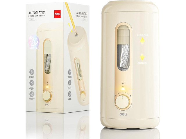 Electric Pencil Sharpener, Fully Automatic Pencil Sharpener, Beige Suitable for 6.9-10.8mm Colored/Jumbo Pencils, Auto in & Out, Rechargeable...