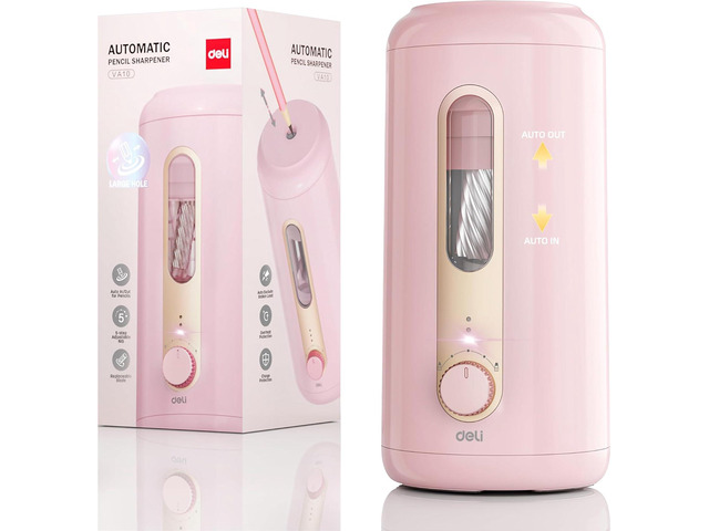Electric Pencil Sharpener, Fully Automatic Pencil Sharpener, Pink Suitable for 6.9-10.8mm Colored/Jumbo Pencils, Auto in & Out, Rechargeable...