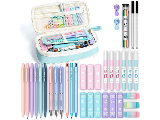 36PCS Mechanical Pencil Set with 624 Lead Refills (Blue) 0.5mm - 2.0mm Mechanical Pencils, Aesthetic School Supplies for Writing, Drawing,...